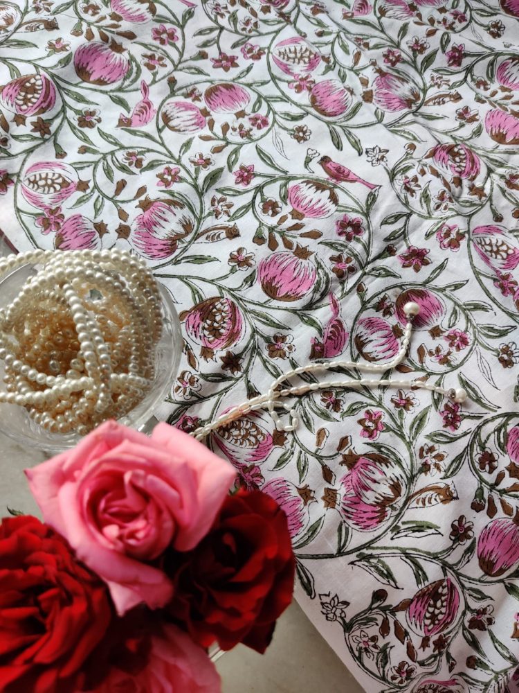 pomegranate hand block print cotton fabric