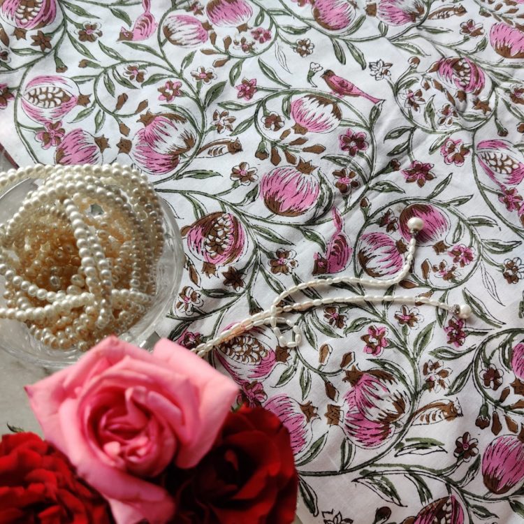 pomegranate hand block print cotton fabric